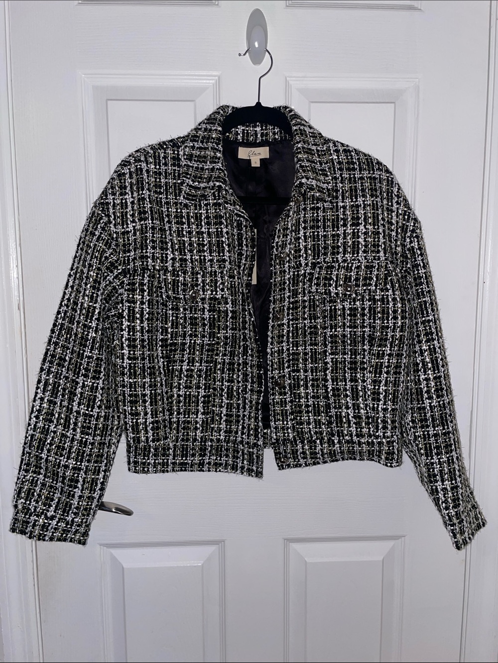 Elan Black and White Tweed Cropped Blazer